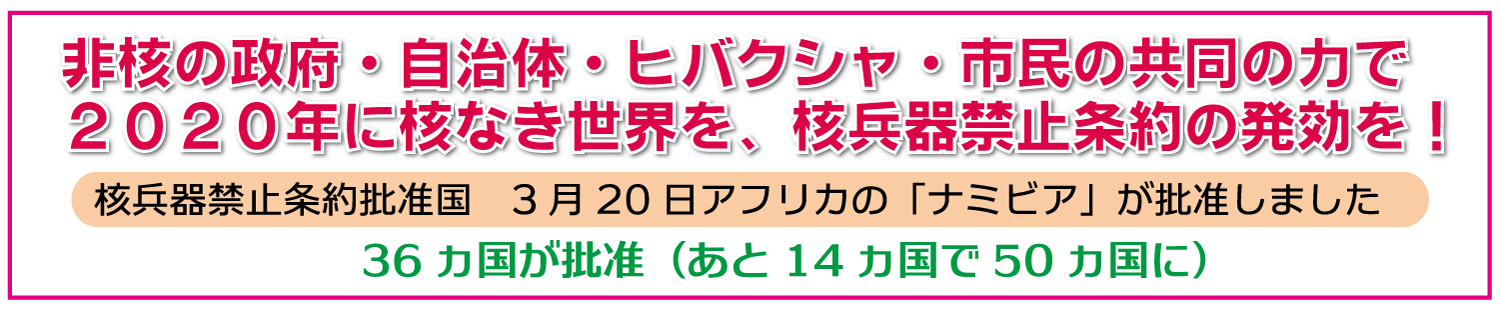 非核の政府・自治体・ヒバクシャ・市民のちからで2020年に核なき世界を、核兵器禁止条約の発効を！